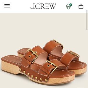 J.Crew Leather Double Buckle - Strap sandals clogs wooden heel women’s 6.5.